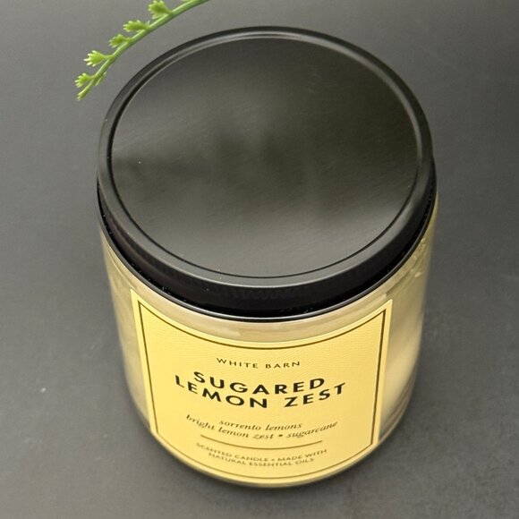 BBW Sugared Lemon Zest White Barn Bath & Body Works Mason Jar Single Wick Candle - Picture 4 of 10